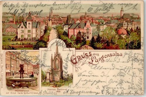 Bad Langensalza 1898 Marktstrasse Brunnen Hannover Denkmal