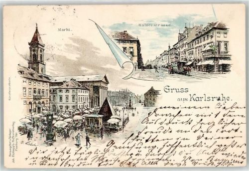 W7500 Karlsruhe , Baden Markt Kaiserstraße Liebich C. 1898 Künstlerkarte
