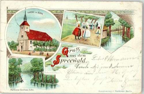 Burg 1902 Kirche Spreepartie bei Forsthaus Eiche