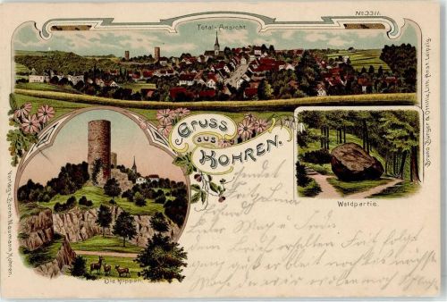 04655 O7234 Kohren-Sahlis Lithographie / Künstlerkarte 1911 Waldpartie Die Klippen
