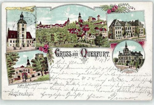 Querfurt 1898 Rathaus altes Schlosstor Schule Stände Haus