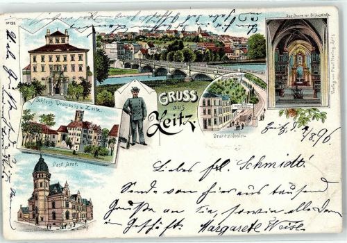 Zeitz 1896 Schloss Postamt Drahtseilbahn Brücke