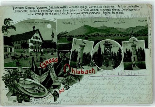 Ohlsbach 1902 Gasthaus Zum Rebstock Brandeckturm Hohes Horn Moosturm