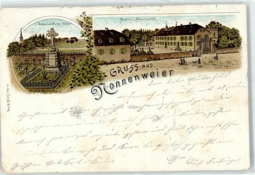 77963 W7635 Nonnenweier , Oberrhein 1900 Lithographie Grabmal Mutter Jolberg Anstalt