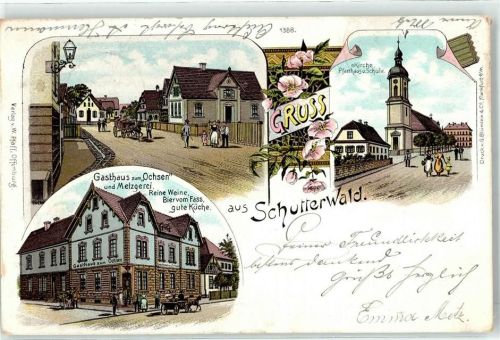 Schutterwald 1898 Gasthaus Metzgerei Zum Ochsen Kirche Pfarrhaus Schule