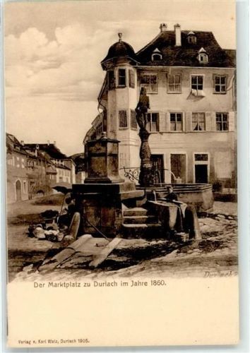 76131 W7500 Durlach - Marktplatz anno 1860 Brunnen