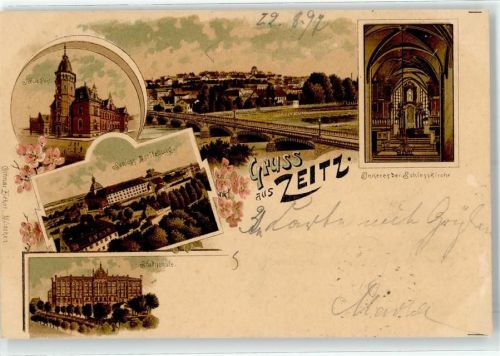 Zeitz 1897 Postamt Schloss Moritzburg Brücke Stadtschule