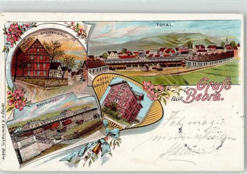 Bebra 1897 Bahnhof Breitenbach Hotel Schlüter Eisenbahnwagons