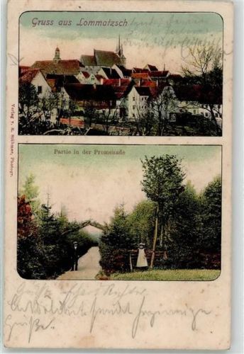 01623 O8260 Lommatzsch Lithographie 1905 An der Promenade