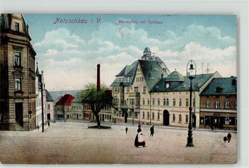 08491 O9804 Netzschkau 1913 - Marktplatz Rathaus