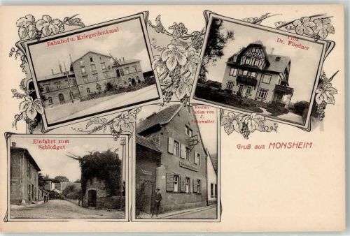Monsheim Bahnhof Kriegerdenkmal Schlossgut Villa Dr. Fliedner Gasthaus Schowalter