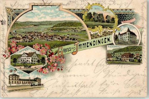 Immendingen 1896 Ruine altes Schloss Bach Zimmern Gasthaus zum Falken Bahnhof sign. Kugler