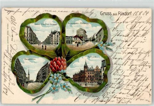 Rixdorf 1904 Kaiser Friedrich Straße Hermannstraße Rottkrug Rathaus Straßenbahn Bergstraße Kleeblatt