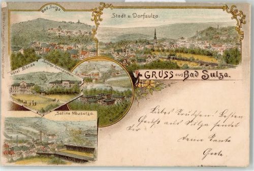 99518 O5322 Bad Sulza Lithographie / Künstlerkarte 1898 Hotel Börse Saline Neusulza Kinderheilbad