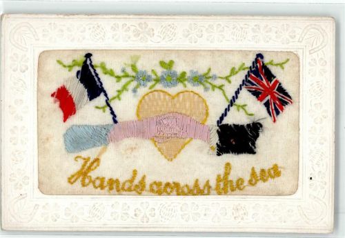 gestickte AK Fahnen Frankreich England Hand Poesie Sticken AK mit Stickerei