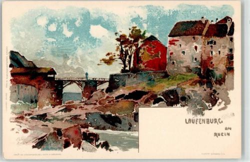 79725 W7887 Laufenburg , Baden Künstlerkarte Rheinbrücke