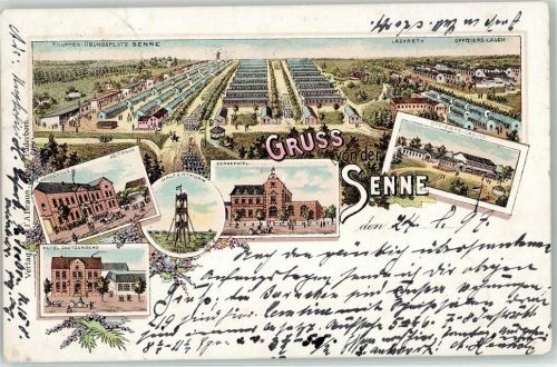33175 W4792 Senne 1897 Lithographie Truppenübungsplatz Casino Walterturm Hotel Dautzenberg Sennekrug Heitmann