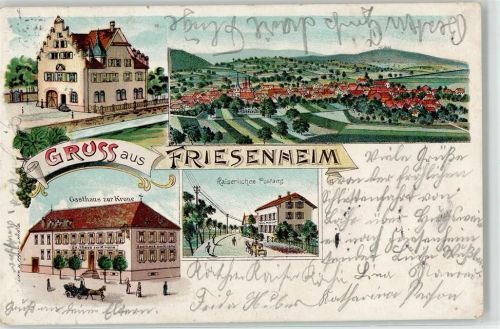 77948 W7632 Friesenheim , Baden 1905 Lithographie Gasthaus zur Krone Kaiserliches Postamt