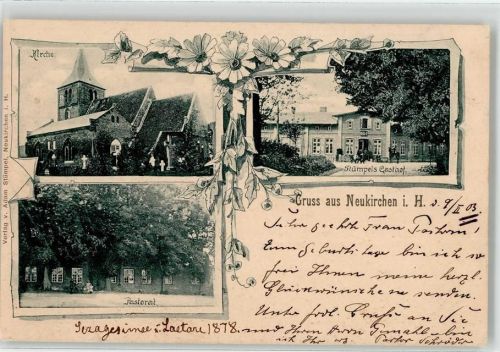 23777 W2442 Neukirchen b Oldenburg in Holstein 1908 - Kirche Gasthaus Stümpel Pastorat