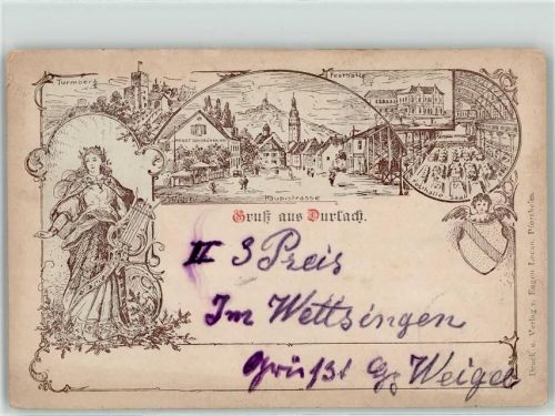 76131 W7500 Durlach 1998 Lithographie Turmberg Hauptstrasse Festhalle Saal