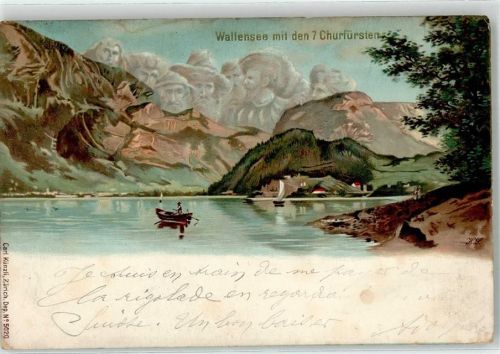 Walensee Wallensee 7 Churfürsten Berggesicht Künstlerkarte