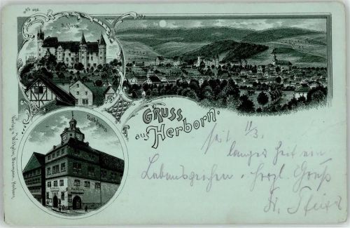 Herborn 1899 Schloss Rathaus Bahnpost Coln Giessen Zug Nr. 636