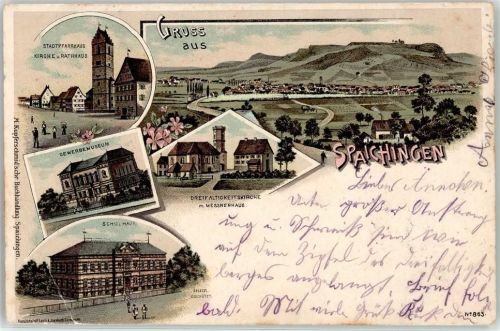 78549 W7208 Spaichingen 1898 - Stadtpfarrhaus Rathaus Gewerbemuseum Schulaus Dreifaltigkeitskirche Messnerhaus