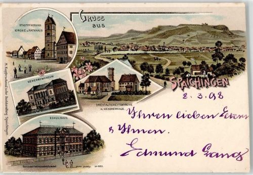 78549 W7208 Spaichingen 1898 - Pfarrhaus Kirche Rathaus Gewerbemuseum Schulhaus Dreifaltigkeitskirche Messnerhaus