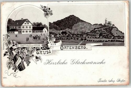 77799 W7601 Ortenberg , Baden Lithographie 1897 Gasthaus zur Krone Schloss