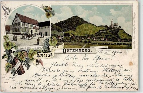 77799 W7601 Ortenberg , Baden Lithographie 1900 Gasthaus zur Krone Schloss