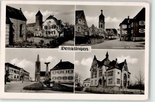 79211 W7819 Denzlingen - Kath. Kirche mit Pfarrhaus Hauptstrasse Storchenturm Rathausplatz Kriegerdenkmal Rathaus