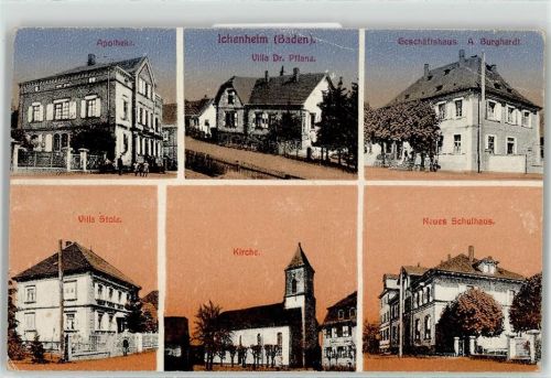 77743 W7607 Ichenheim - Kirche Villa Neues Schulhaus Apotheke Handlung Burghardt