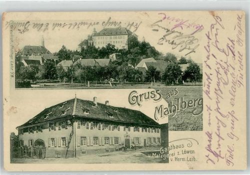77972 W7638 Mahlberg , Baden Künstlerkarte Gasthaus und Metzgerei Handlung zum Löwen