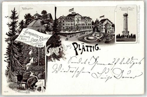 77815 W7580 Plättig , Baden 1897 Lithographie Rotbergfelsen Luftkurhotel Gertelbach Wasserfälle Friedrichsturm