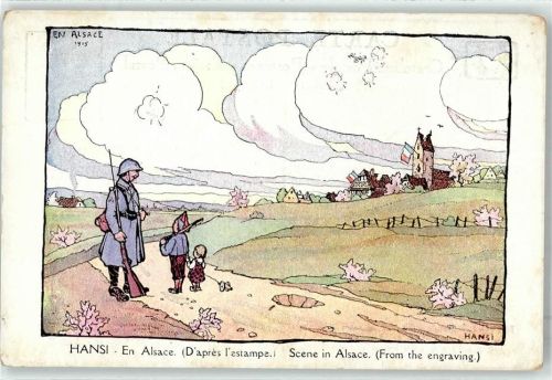 En Alsace Soldat Kind Uniform Ziehspielzeug Elsass Fahne Hansi (Waltz) 1915 Künstlerkarte