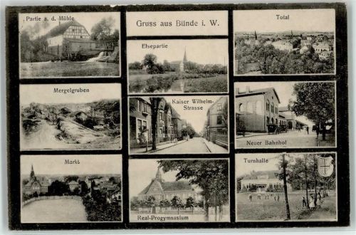 Bünde 1915 Mühle Mergelgruben Markt Real Progymnasium Bahnhof Turnhalle Kaiser Wilhelm Straße