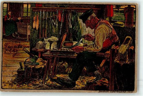 1913 Beruf Alte Gewerbe Holzschuhmacher Volksleben Hessen sign. Schulz-Eberhard
