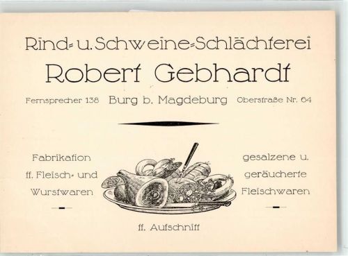39288 O3270 Burg b Magdeburg KEINE AK Beleg Metzgerei Robert Gebhardt