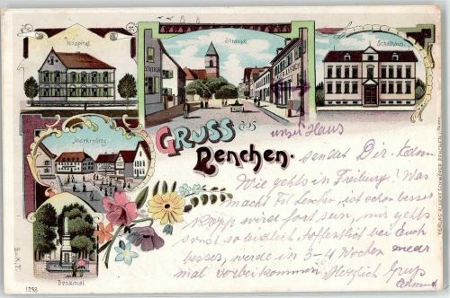 Renchen 1912 Hospital Schulhaus Marktplatz Denkmal