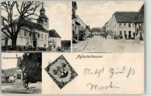 74858 W6955 Aglasterhausen - 1906 Kirche Hauptstrasse Kriegerdenkmal