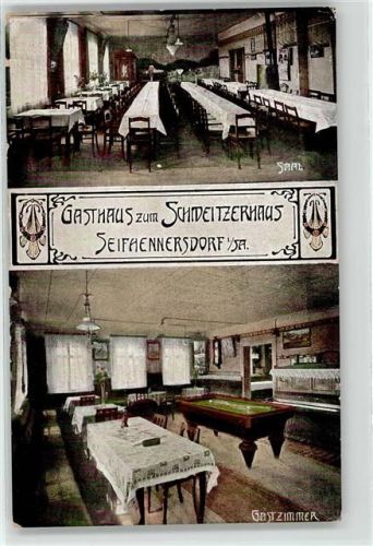 02782 O8812 Seifhennersdorf - Gasthaus Zum Schweizerhaus Innenansicht Billardtisch Alwin Bundesmann