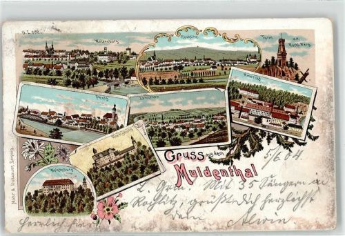 09328 O9293 Lunzenau 1904 Lithographie Waldenburg Rochlitz Amerika Penig Wolkenburg Muldenthal