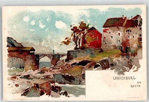 79725 W7887 Laufenburg , Baden Künstlerkarte Burg Brücke