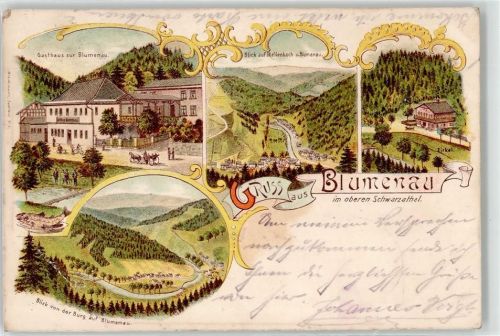 98746 O6428 Mellenbach-Glasbach 1905 Lithographie Gasthaus Kutsche Schwarzathal Blumenau