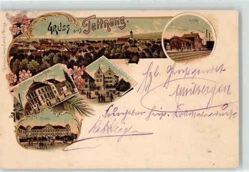 88069 W7992 Tettnang 1902 Lithographie Schloss Bezirks-Krankenhaus Bahnhof