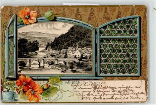 34346 W3510 Münden 1902 Prägedruck Weser Brücke