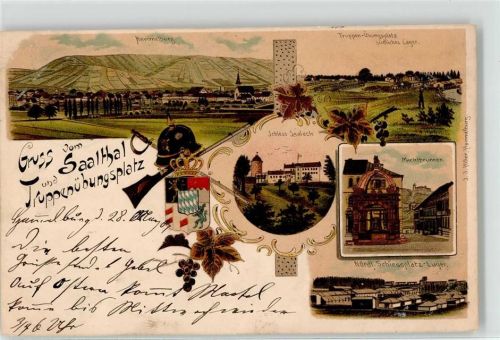 97762 W8783 Lager Hammelburg 1904 - Schloss Saaleck Marktbrunnen Schießplatz Gewehr Wappen