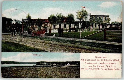 15537 O1252 Grünheide , Mark 1912 Foto AK Peetz-See Gasthaus Waldschänke