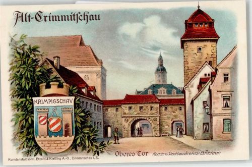08451 O9630 Crimmitschau - oberes Tor Stadtrechtsfeier 1914 Wappen