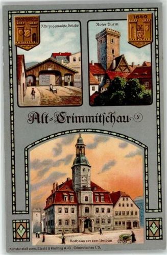 Crimmitschau Roter Turm Brücke Rathaus vor dem Umbau Stadtrechtsfeier 1914